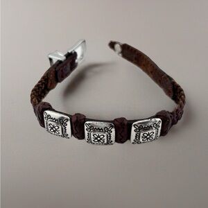 Brighton Silver and Brown Leather Bracelet Weave Leather Strap Brown Strap